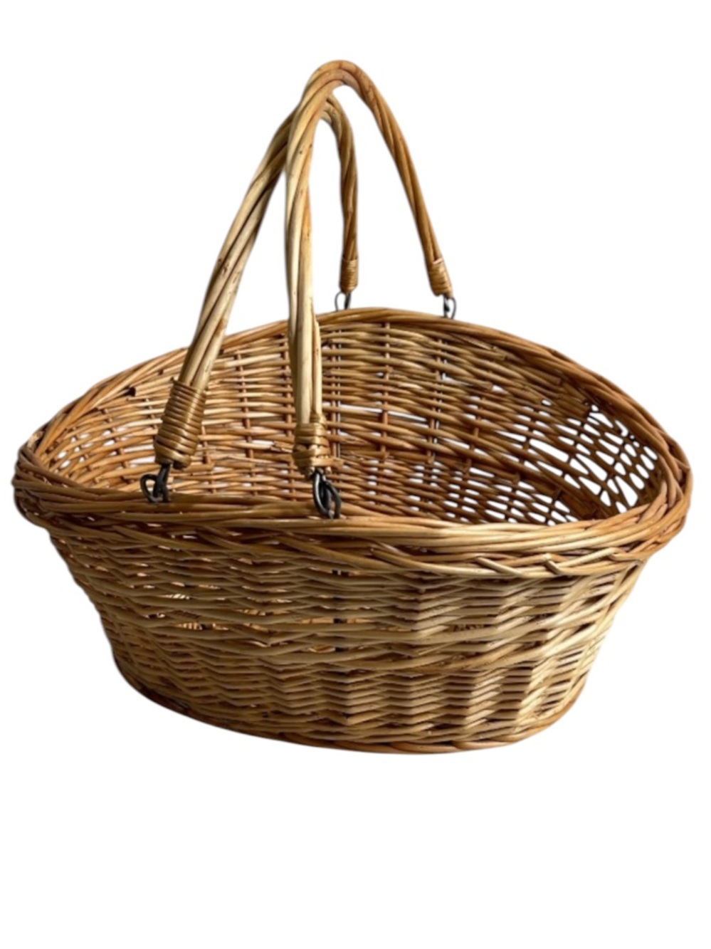 Rustic Hand- Woven Willow Market Tote Basket with Foldable Handles Oval Dutch